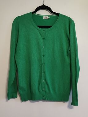 Cielo Kelly Green Button-Up Crewneck Cardigan